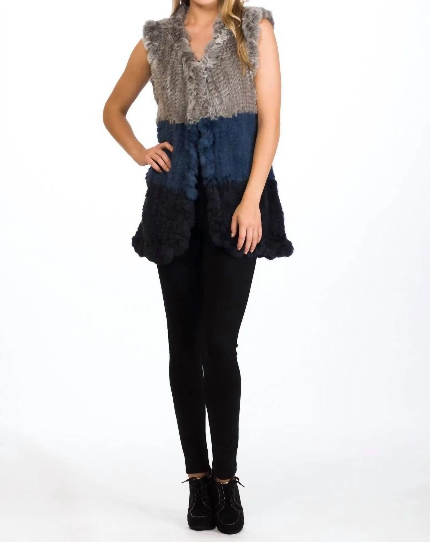 Aja Fur Vest In Denim