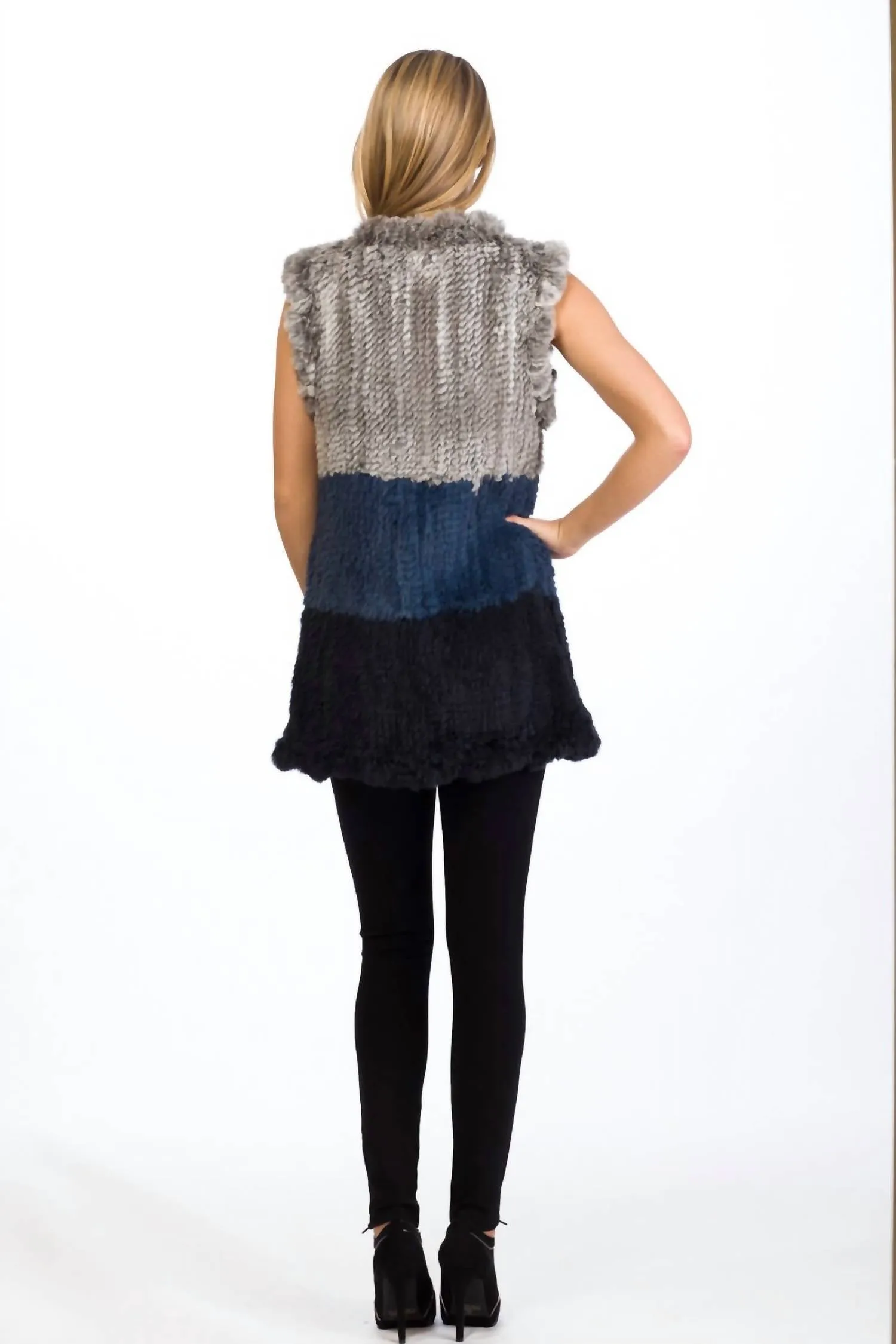Aja Fur Vest In Denim