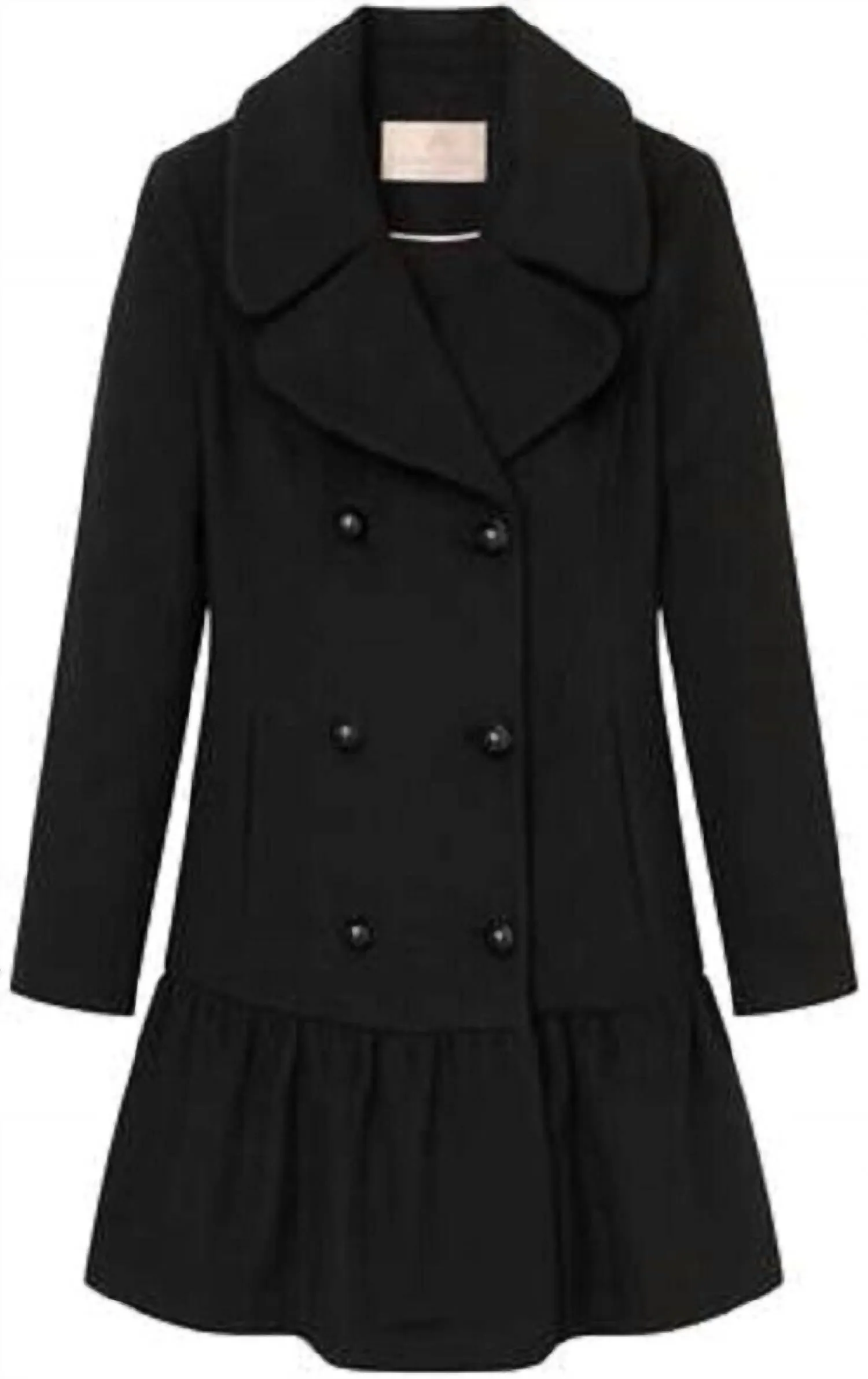Amanda Ruffle Peplum Hem Double Breasted Coat In Black