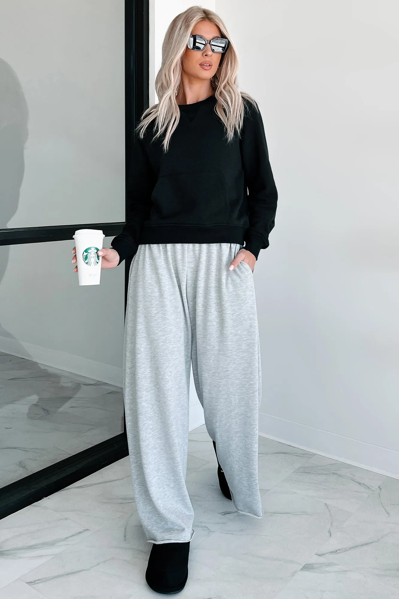At Home Vibes Raglan Sleeve Pocket Sweatshirt (Black)