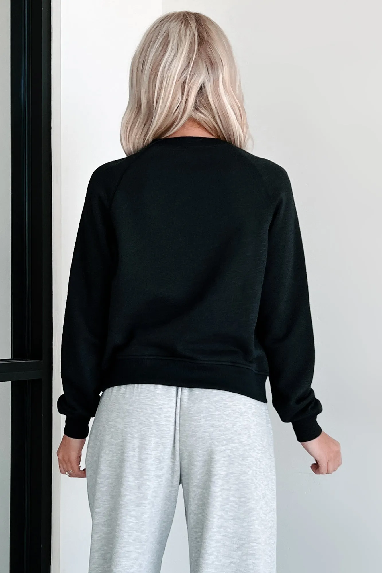 At Home Vibes Raglan Sleeve Pocket Sweatshirt (Black)