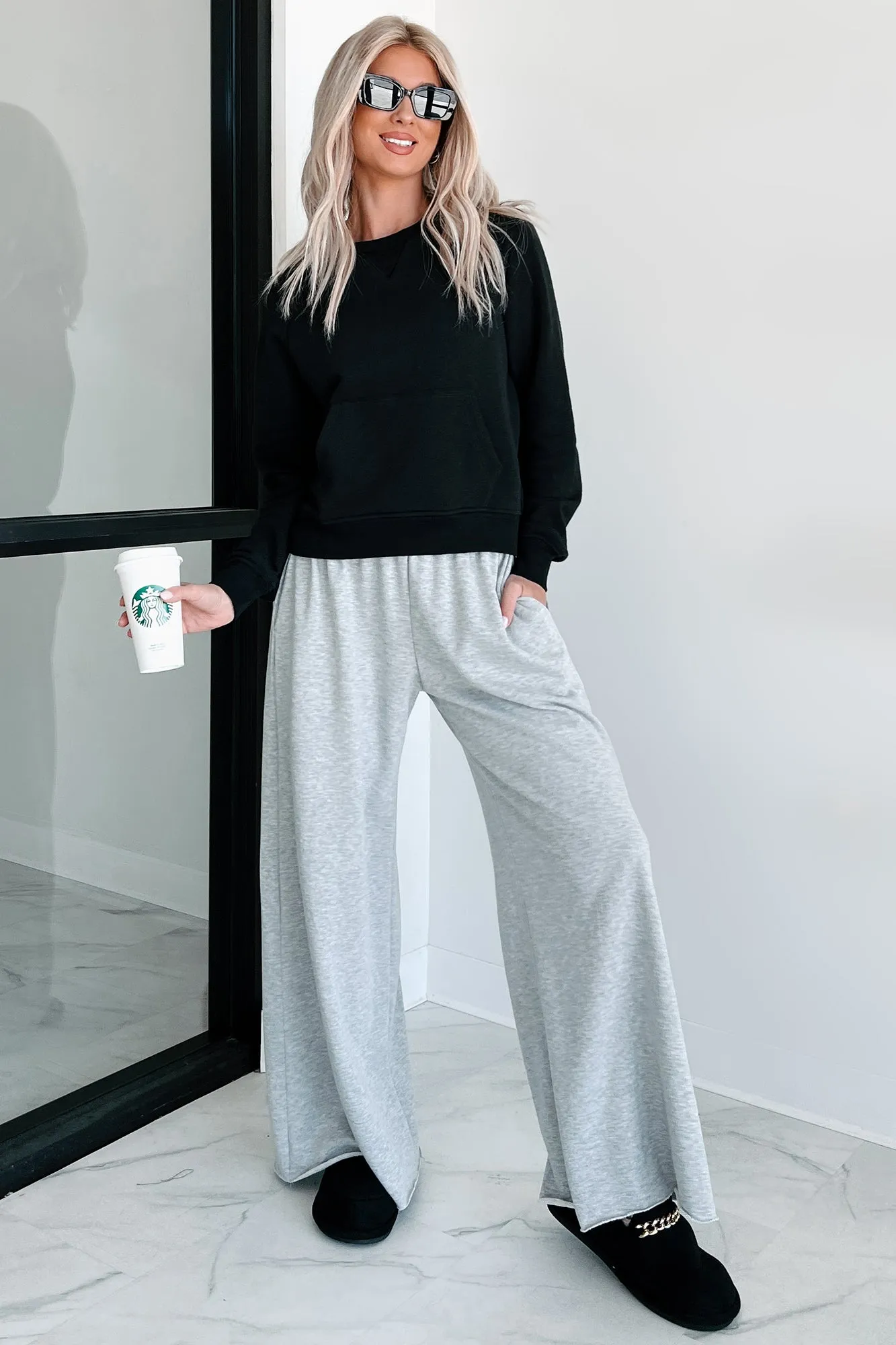At Home Vibes Raglan Sleeve Pocket Sweatshirt (Black)