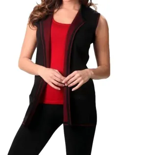 Back Embroidery Zip-Up Vest In Black/red