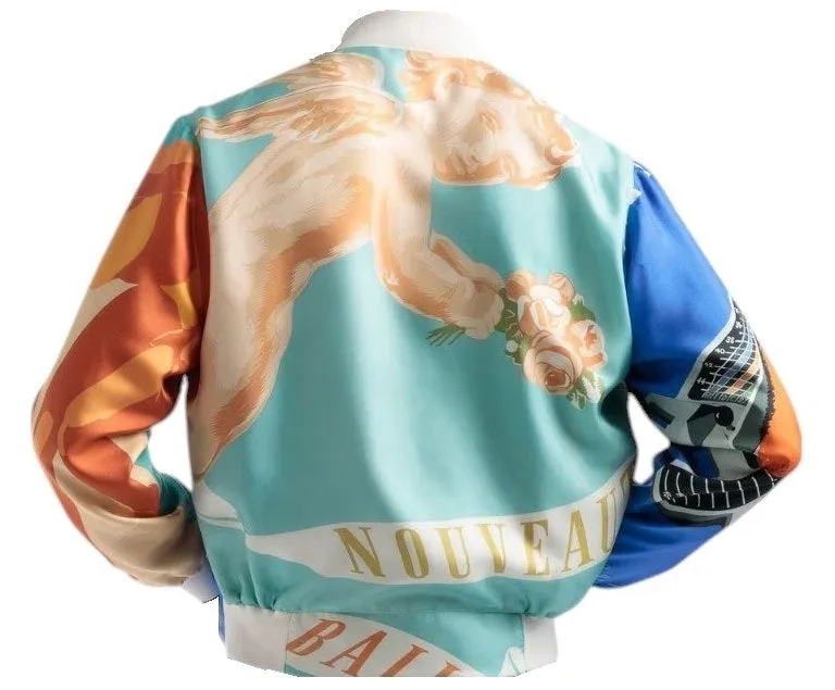 Bally 6304133 Men's Multicolor Silk Graphic-Print Bomber Jacket