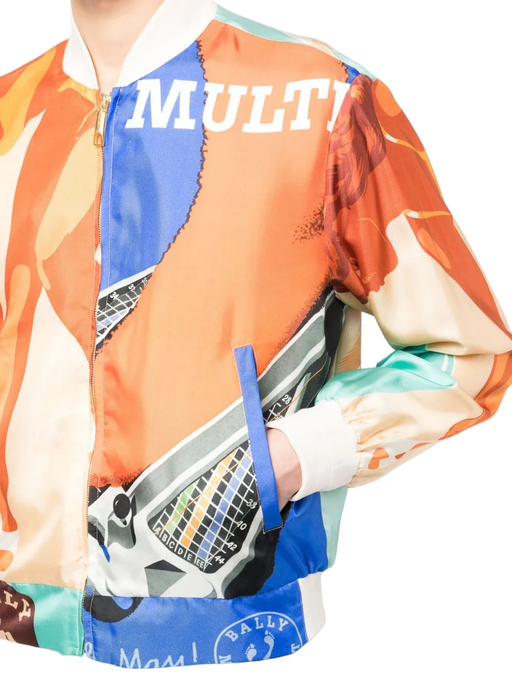 Bally 6304133 Men's Multicolor Silk Graphic-Print Bomber Jacket