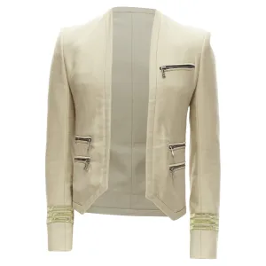 Balmain cotton military trim zippers cropped fitted jacket