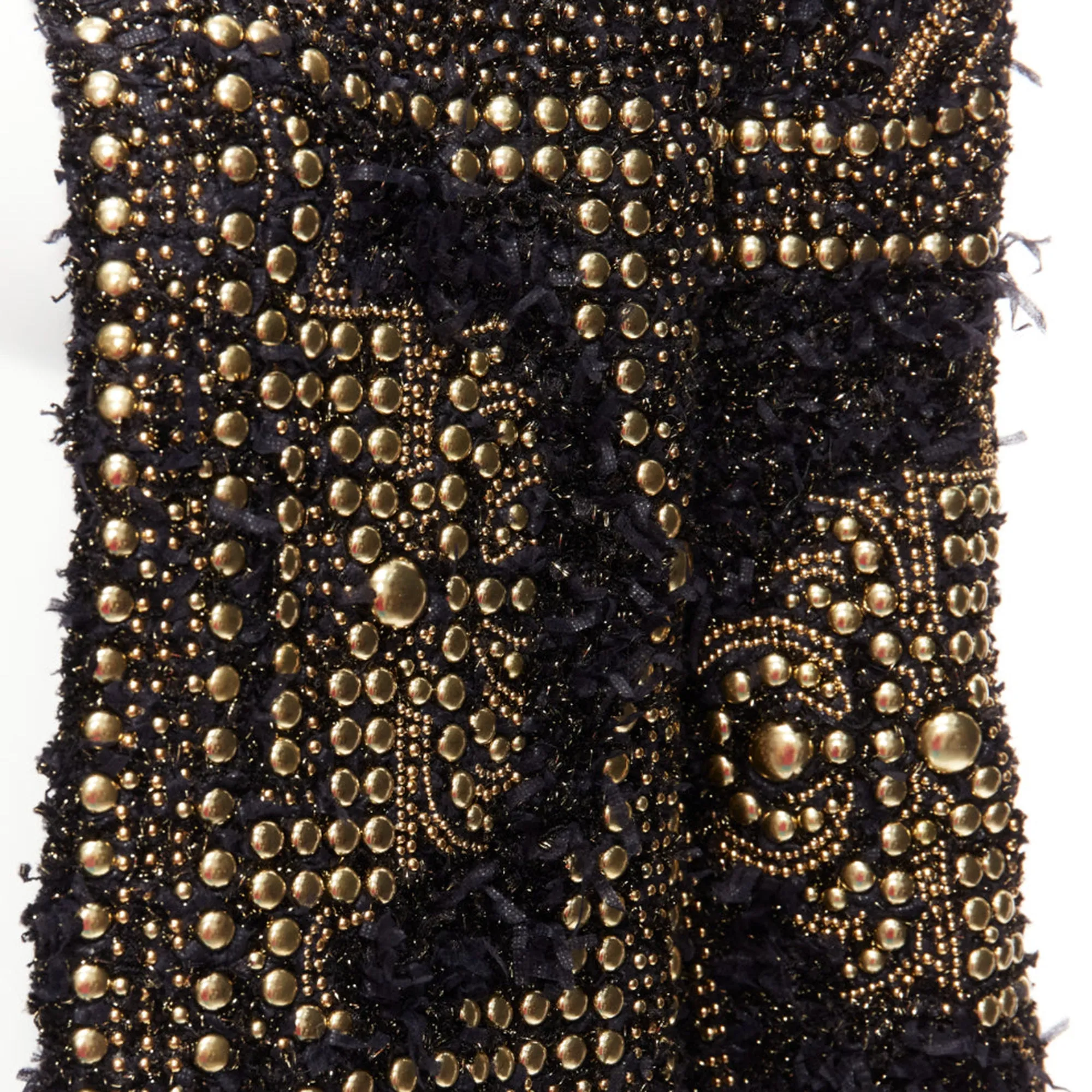 Balmain Gold Black Boucle Tweed Gold Studded Power Shoulder Jacket