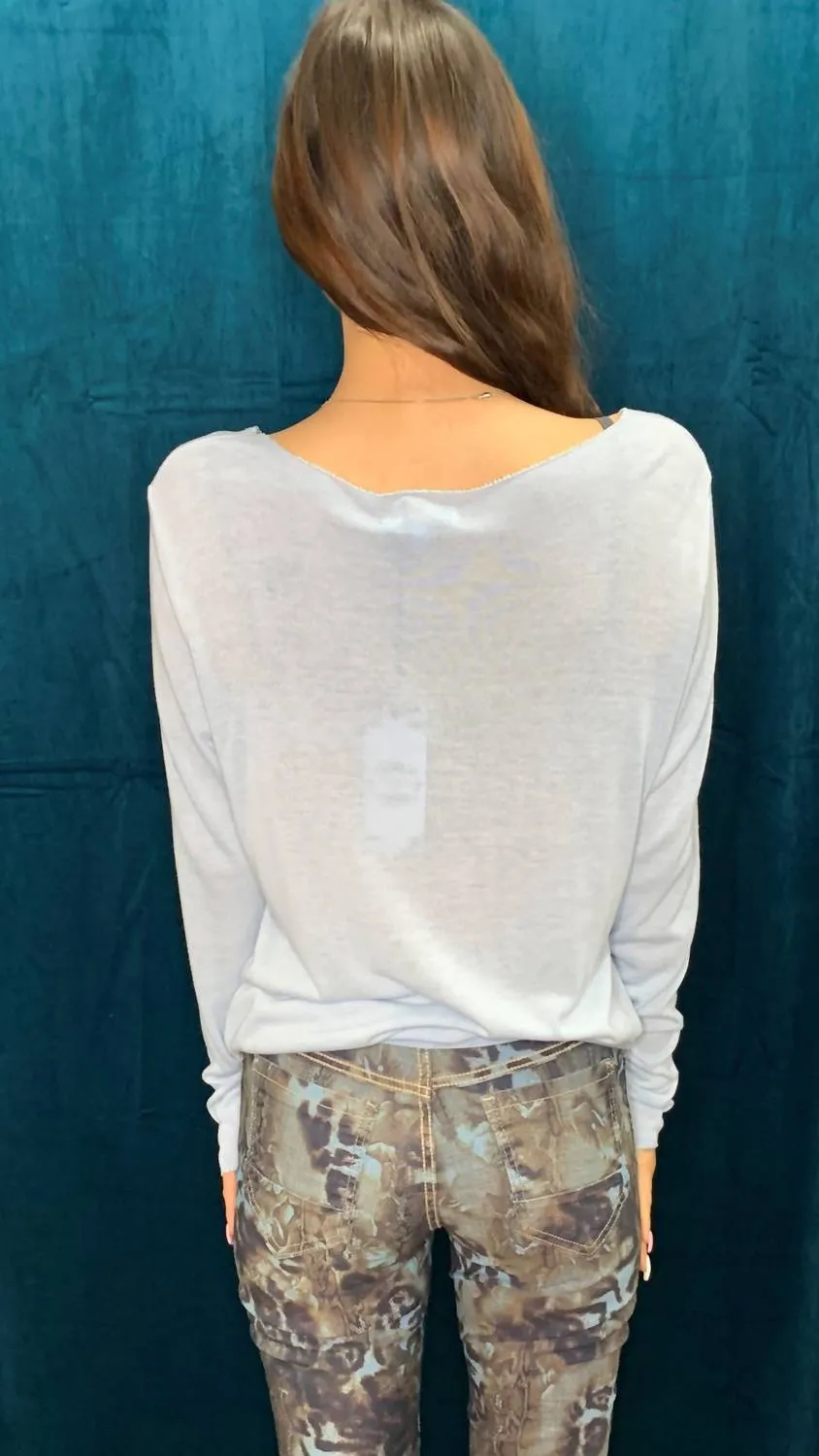 Basic Long Sleeve V Neck Tee In Sky Blue