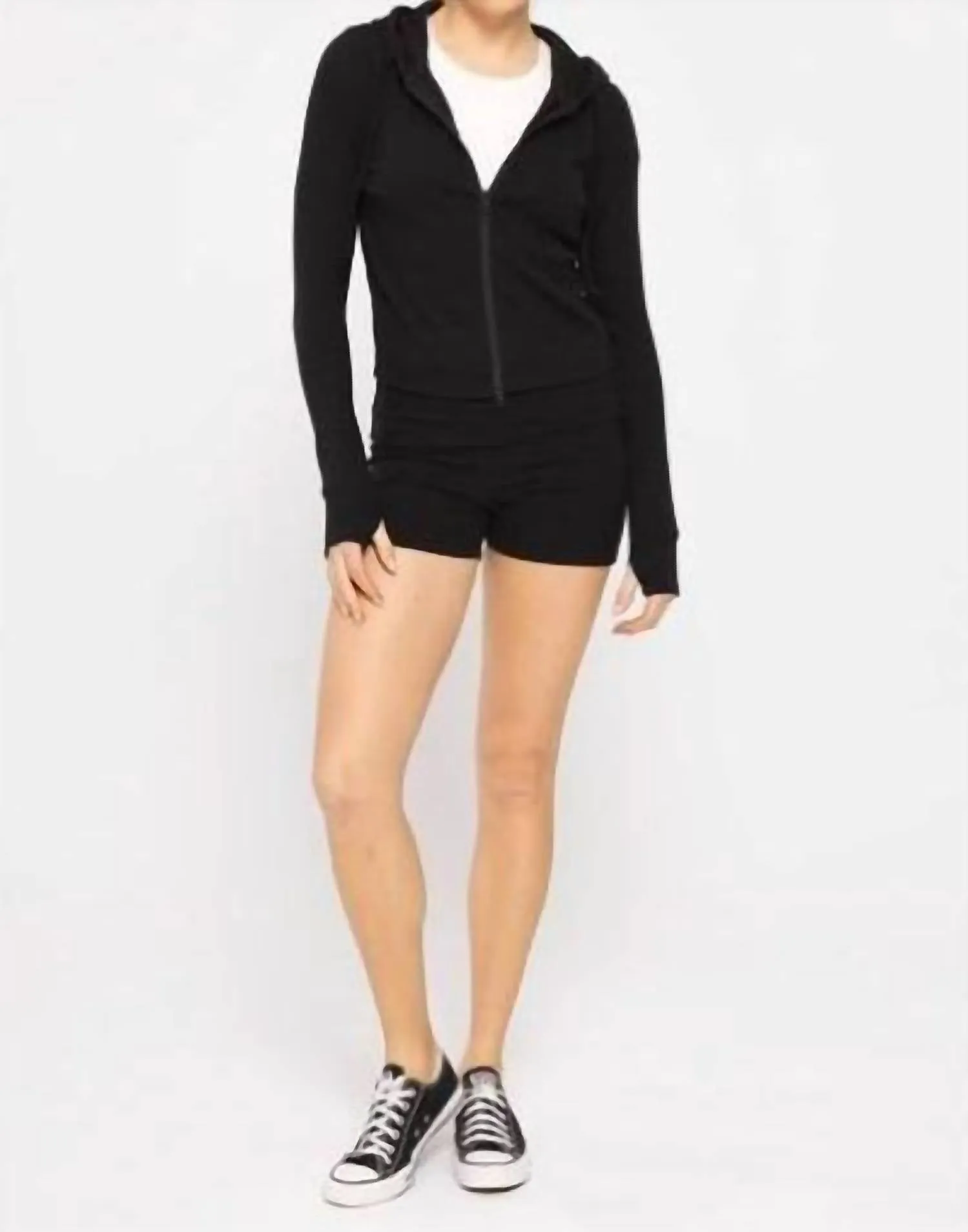 Becky Ribbed Hoodie In Black