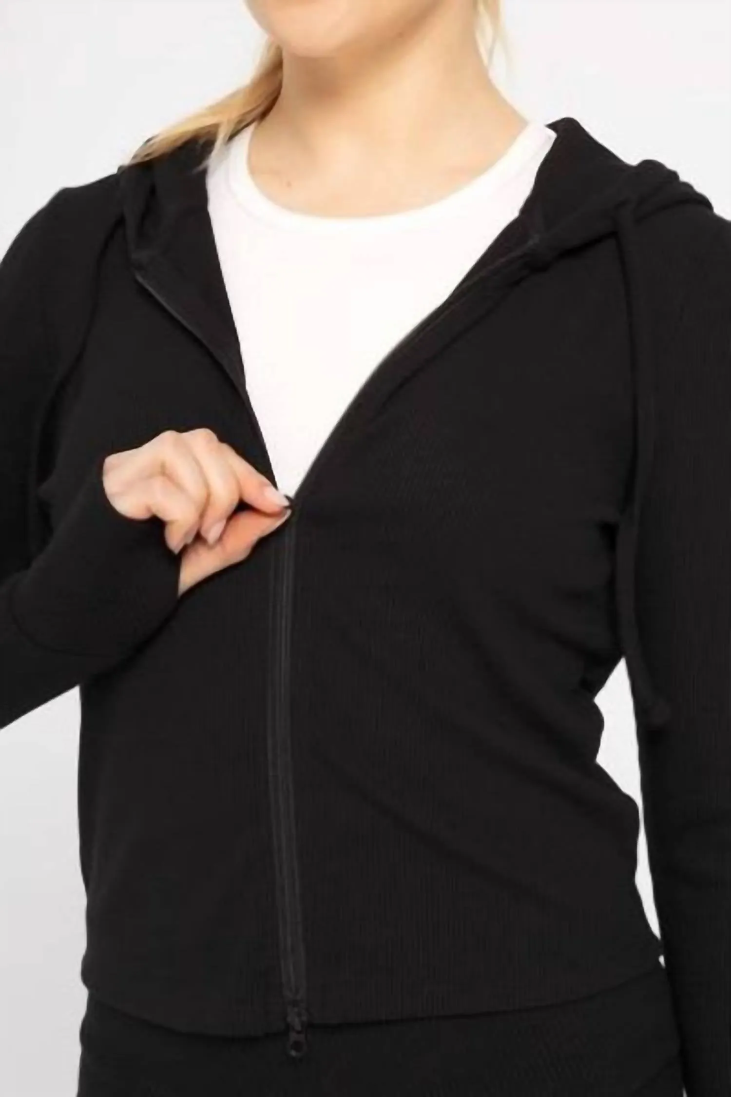 Becky Ribbed Hoodie In Black