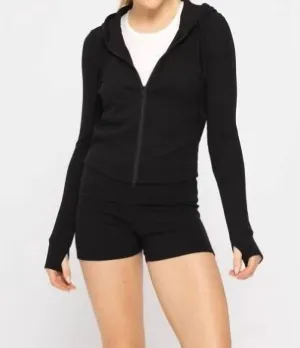 Becky Ribbed Hoodie In Black