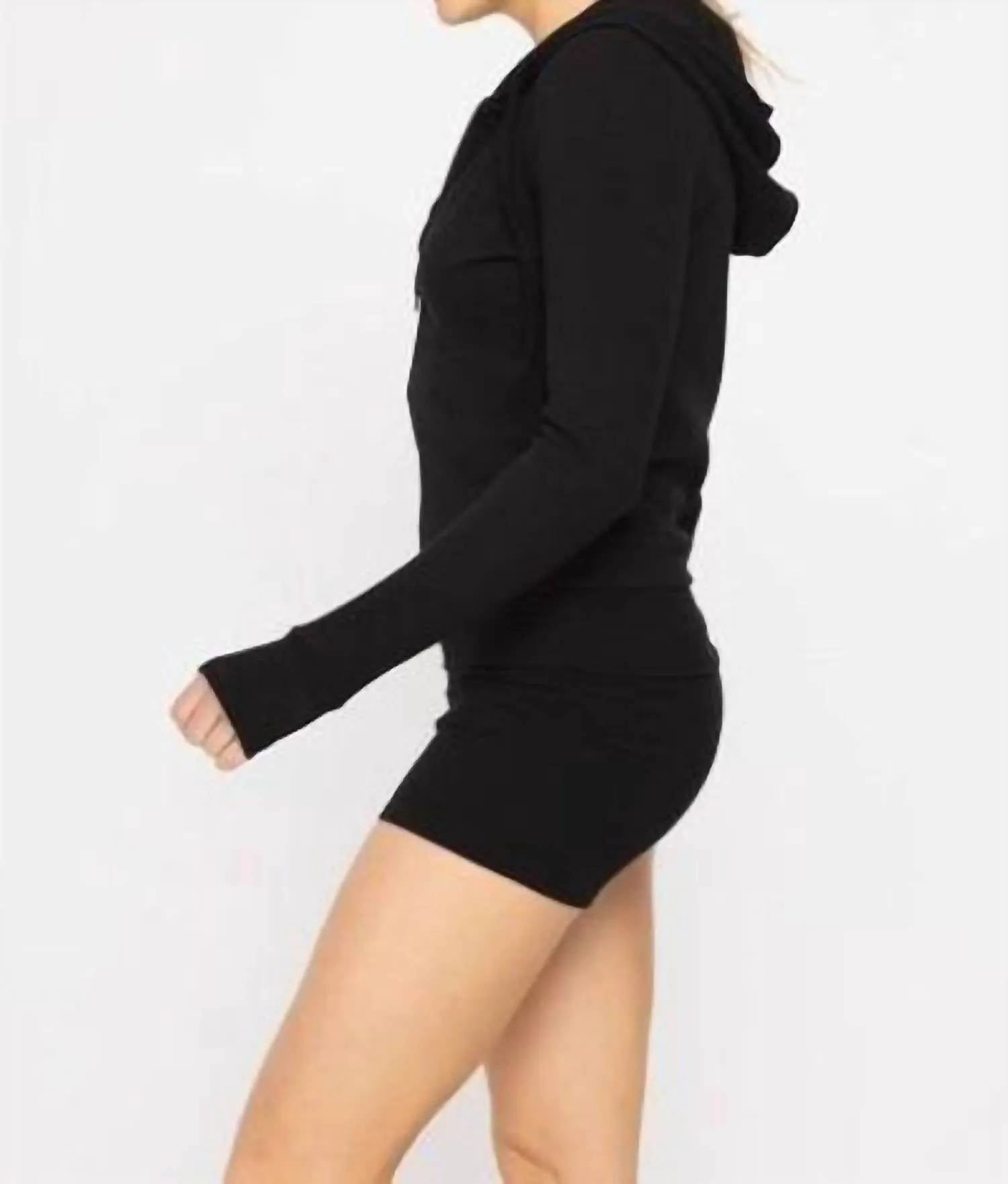 Becky Ribbed Hoodie In Black