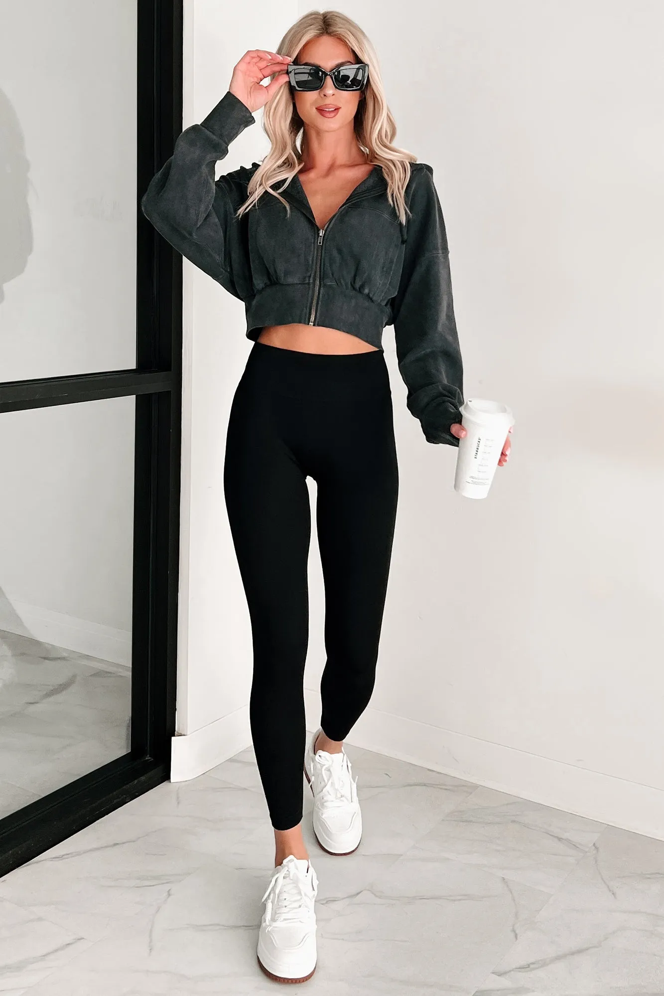 Bite The Dust Cropped Zip-Up Hoodie (Black)
