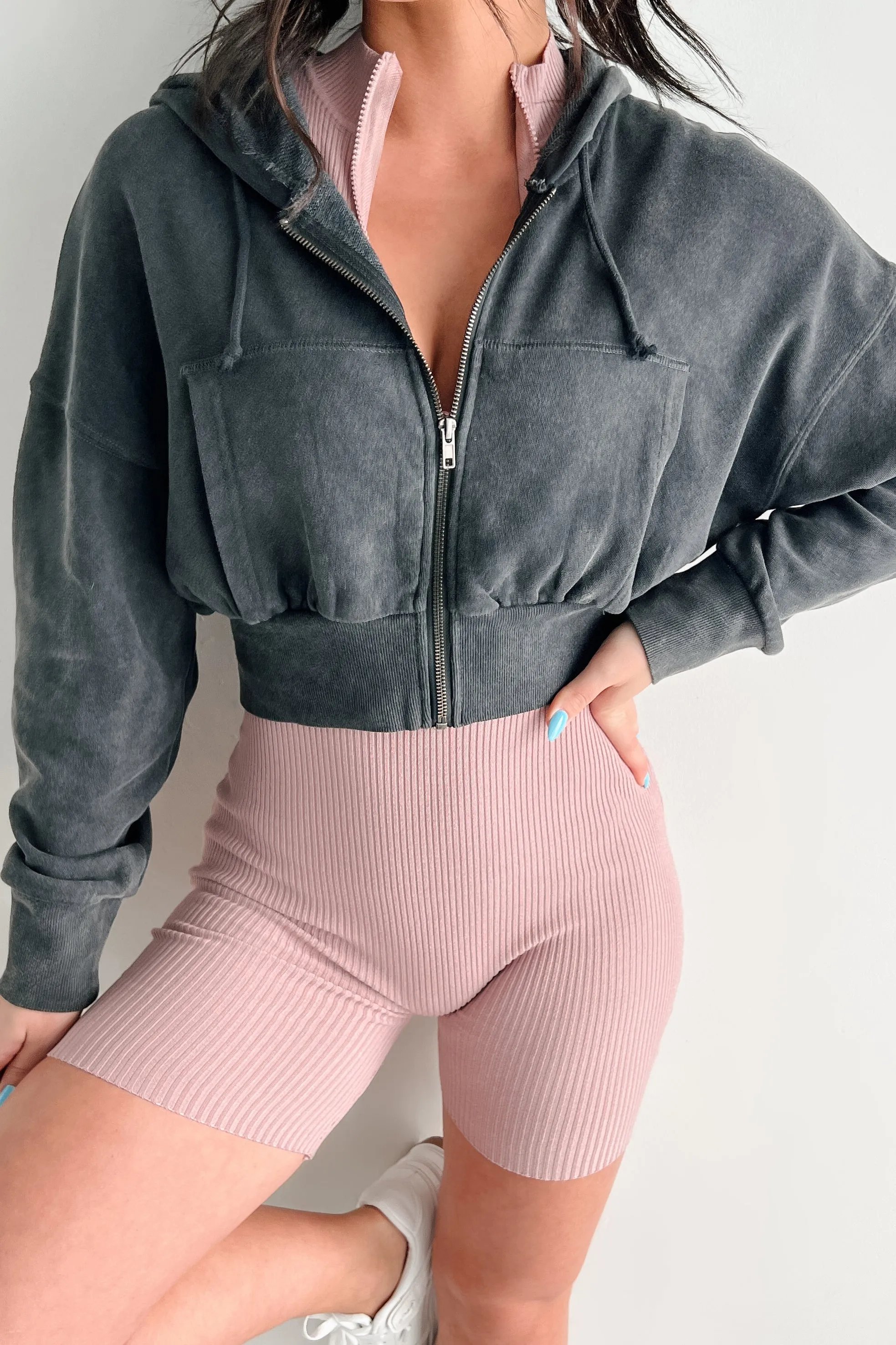 Bite The Dust Cropped Zip-Up Hoodie (Black)