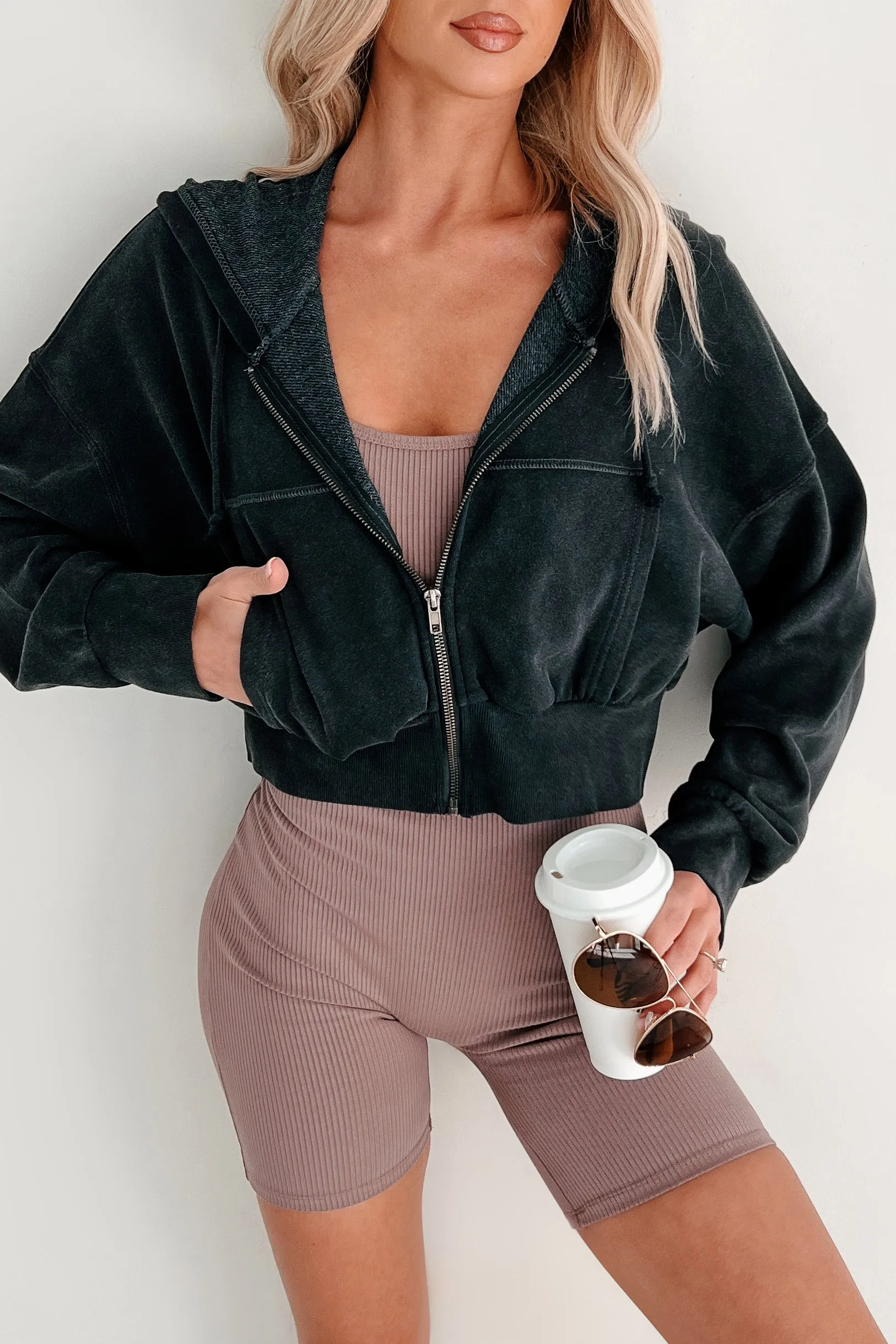 Bite The Dust Cropped Zip-Up Hoodie (Black)