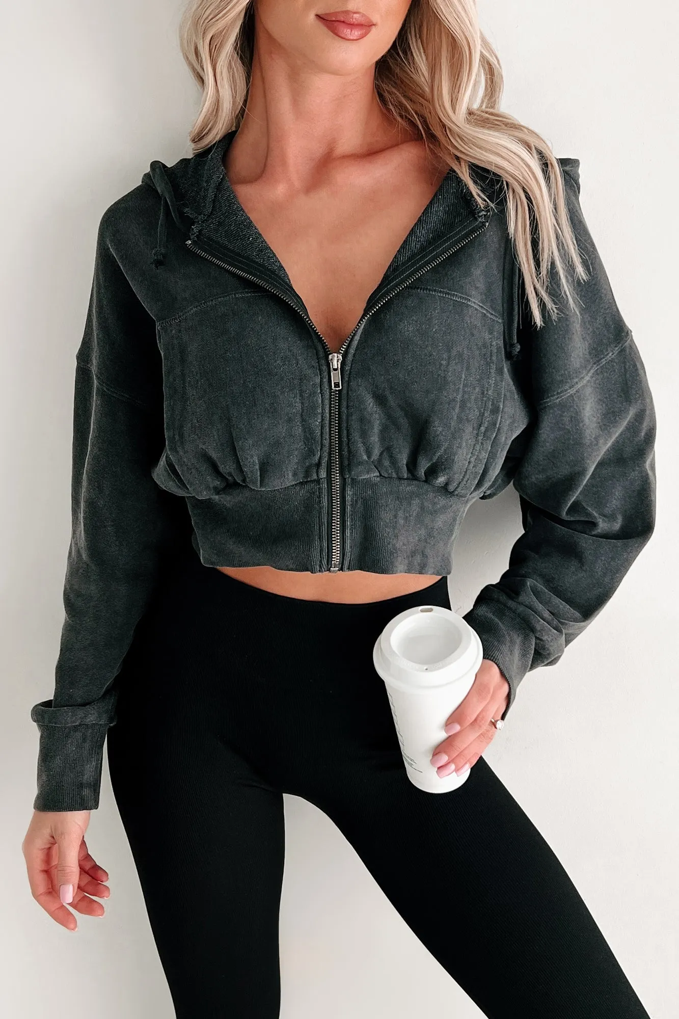 Bite The Dust Cropped Zip-Up Hoodie (Black)