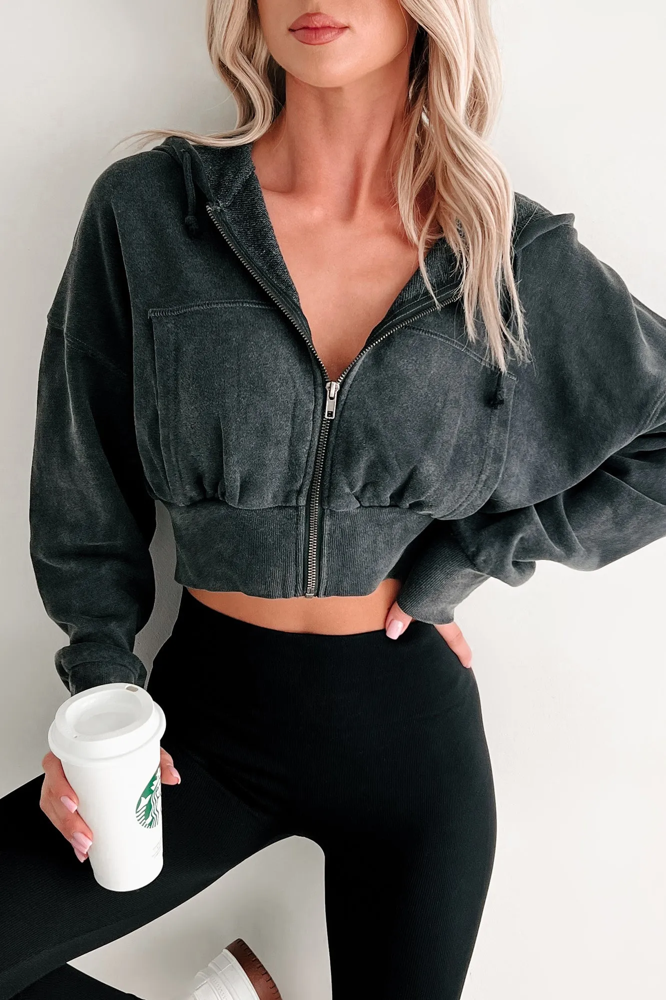 Bite The Dust Cropped Zip-Up Hoodie (Black)