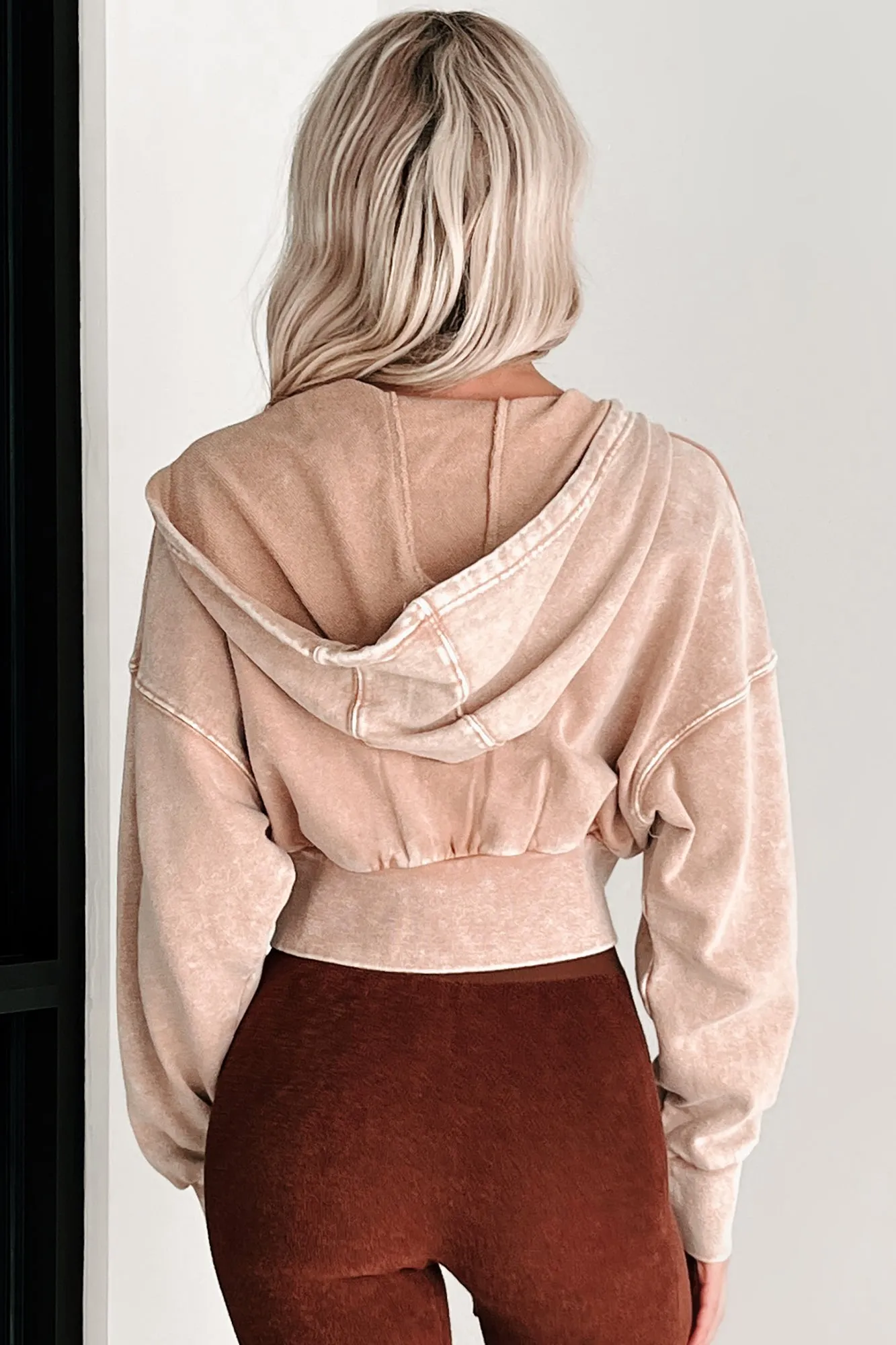 Bite The Dust Cropped Zip-Up Hoodie (Dark Taupe)