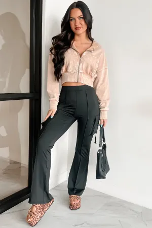 Bite The Dust Cropped Zip-Up Hoodie (Dark Taupe)