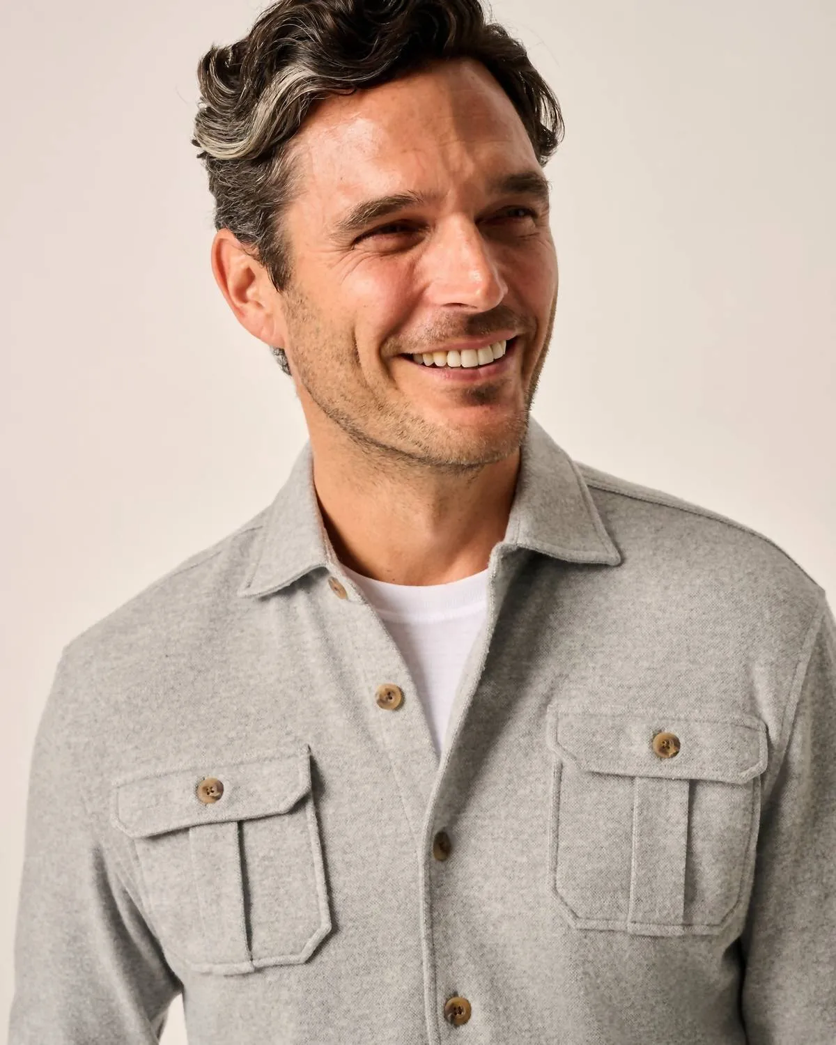 Brayden Stretch Flannel Shirt In Light Grey