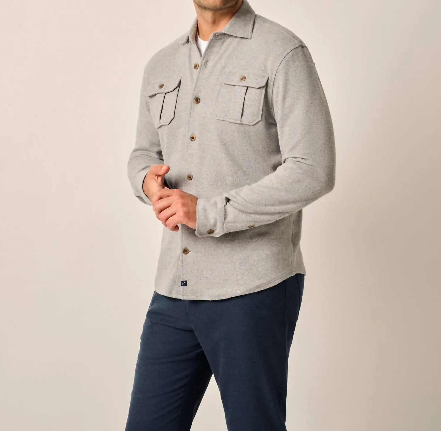 Brayden Stretch Flannel Shirt In Light Grey