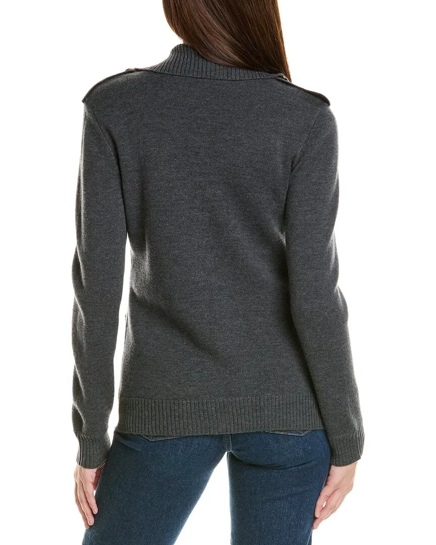 Bruno Magli Epaulette Wool Sweater Jacket