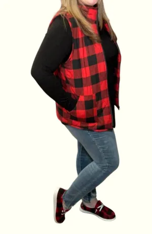 Buffalo Plaid Full Zip Vest In Red/black
