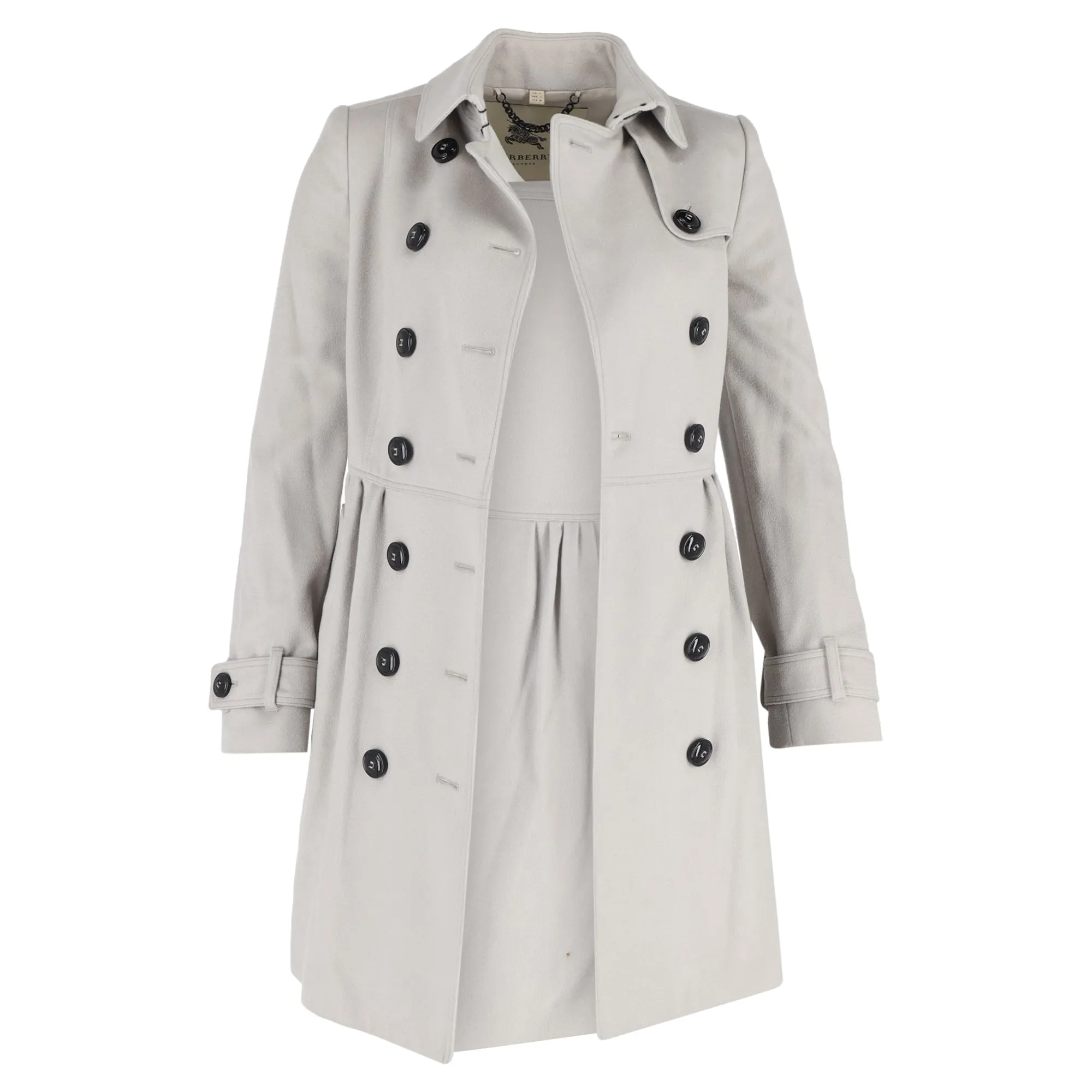Burberry Double Breasted Trench Jacket in Grey Cotton