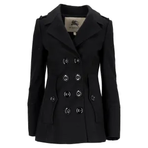 Burberry London Double-Breasted Peacoat in Black Wool