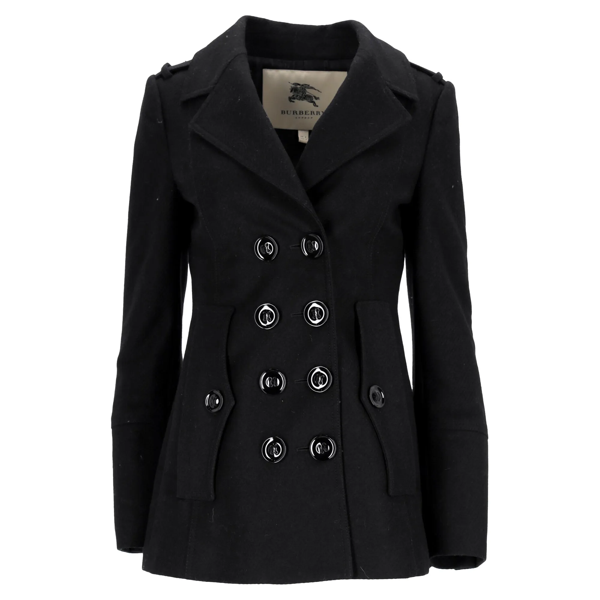 Burberry London Double-Breasted Peacoat in Black Wool