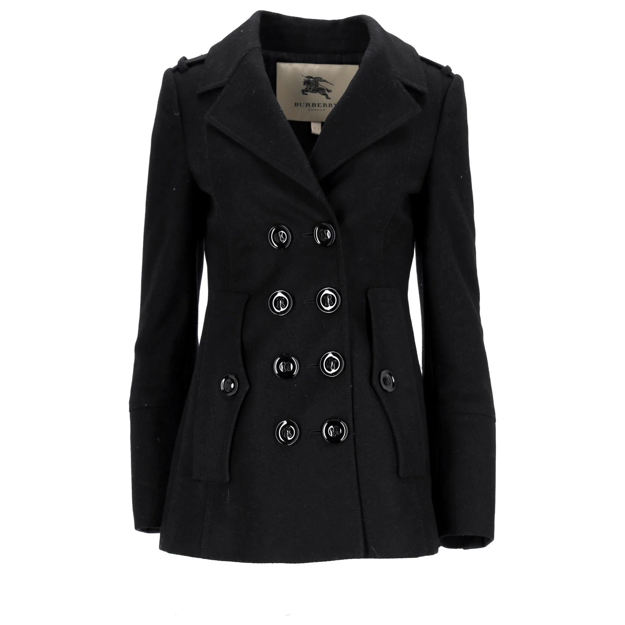Burberry London Double-Breasted Peacoat in Black Wool