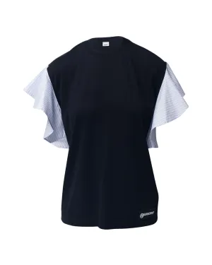 Burberry Striped Ruffled-Sleeve Oversized T-shirt In Black Cotton