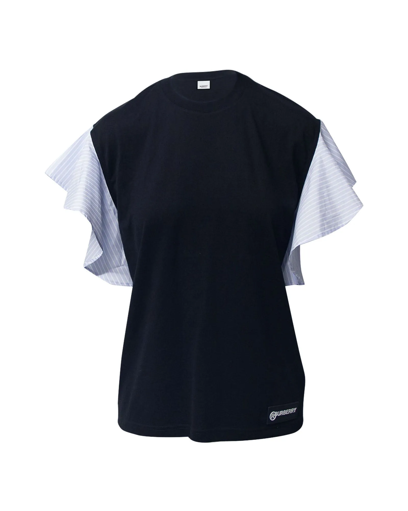 Burberry Striped Ruffled-Sleeve Oversized T-shirt In Black Cotton