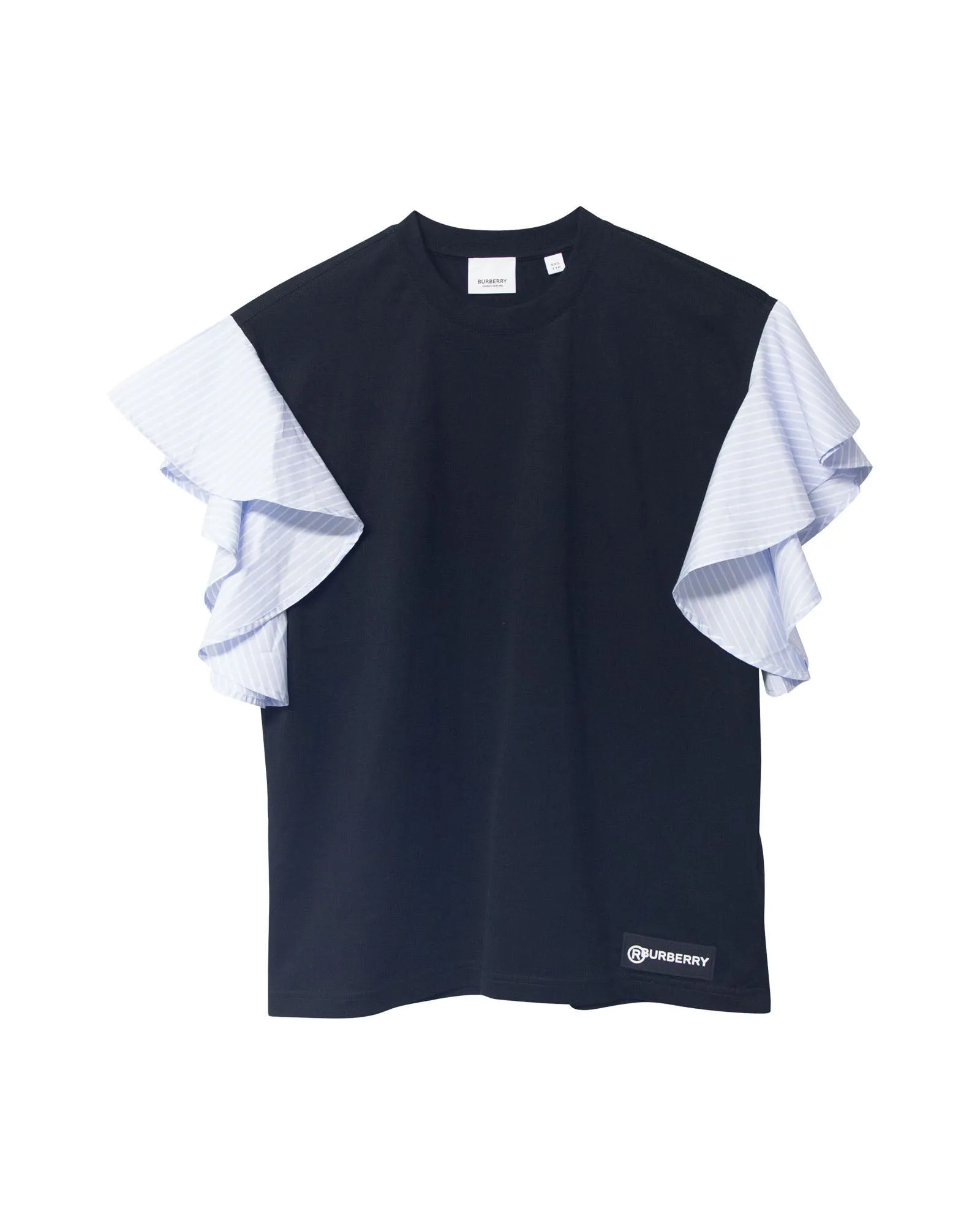 Burberry Striped Ruffled-Sleeve Oversized T-shirt In Black Cotton