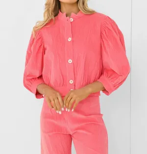 Button-Down Jacket In Pink Corduroy