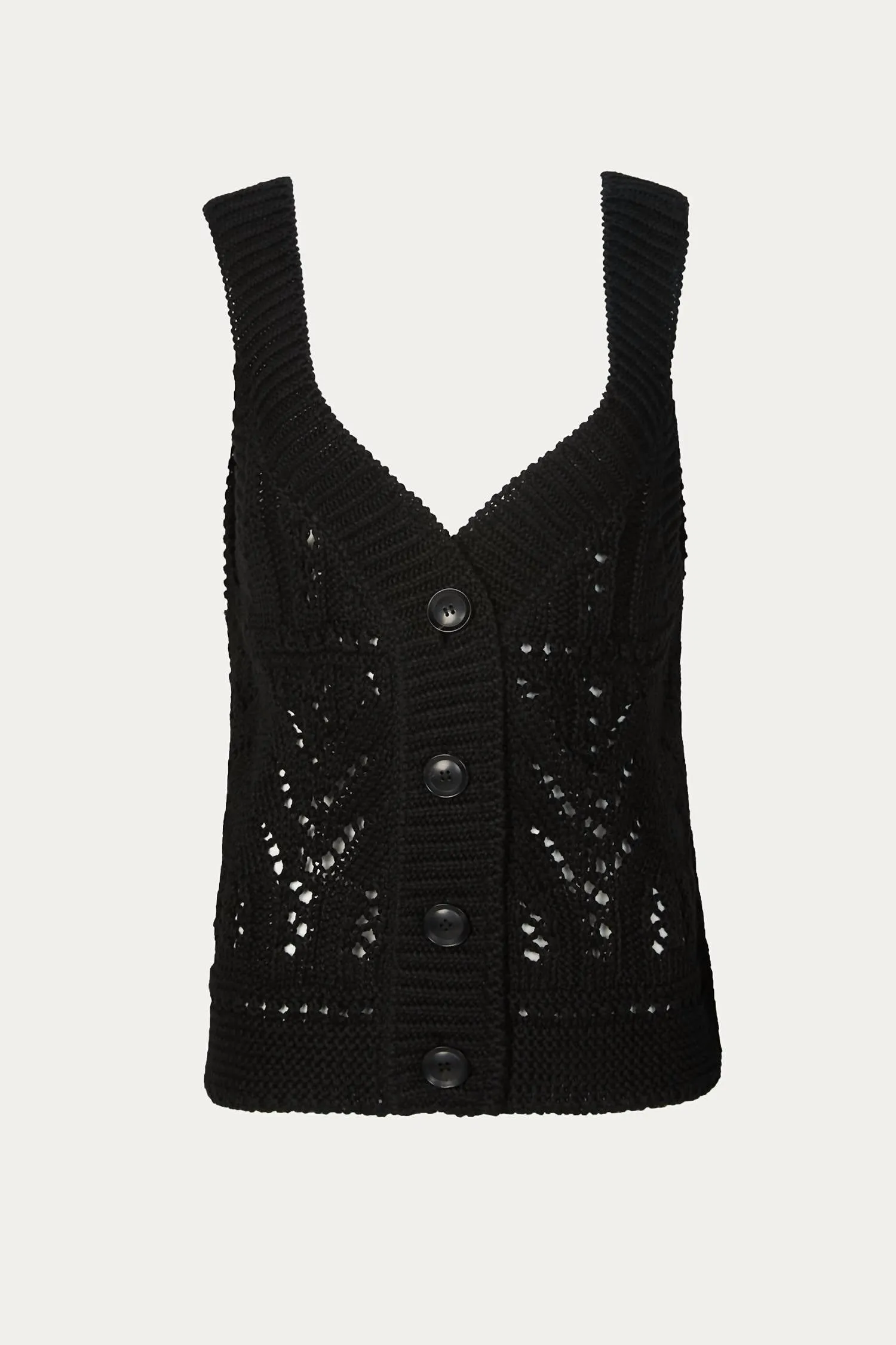 Buttoned Crochet Knit Vest In Black