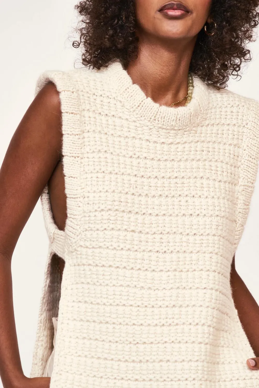 Camel Open Side Knit Vest In Snow