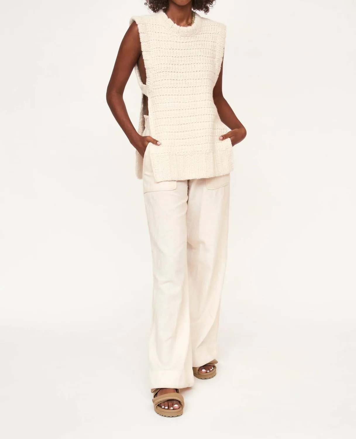 Camel Open Side Knit Vest In Snow