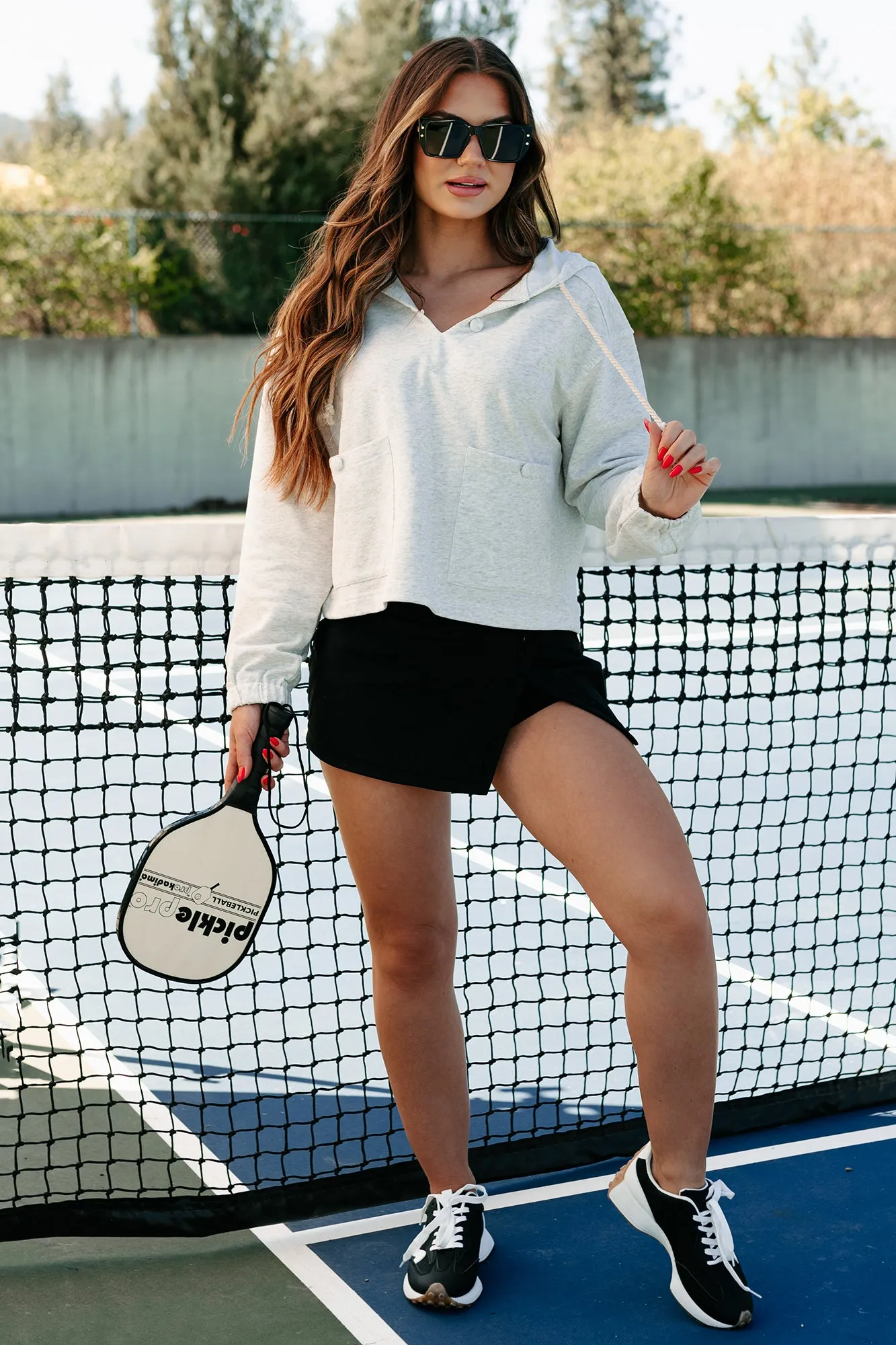 Cape Cod Cutie Buttoned Pocket Hoodie Top (Heather Grey)