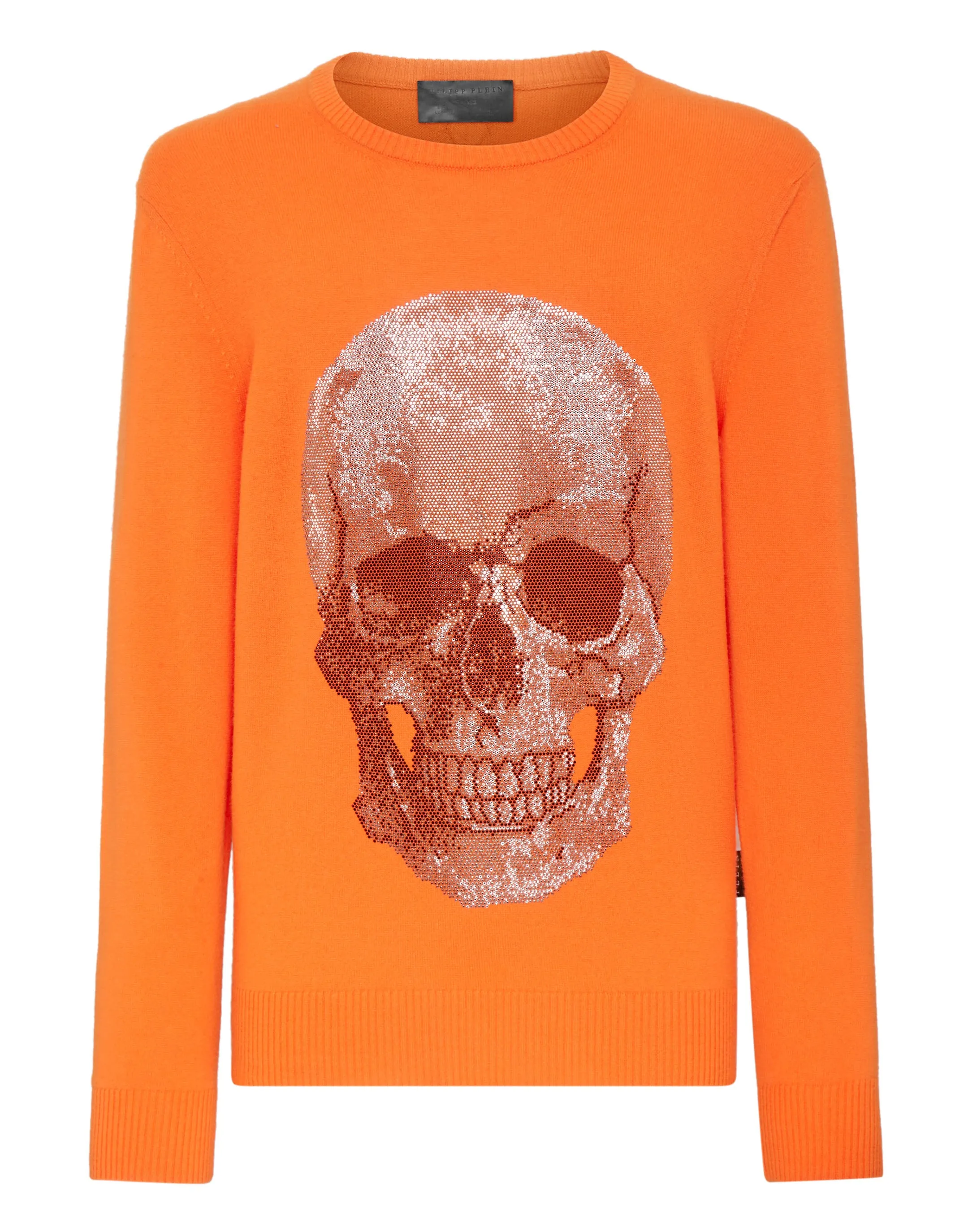 Cashmere Pullover Round Neck LS Iconic Plein with Crystals