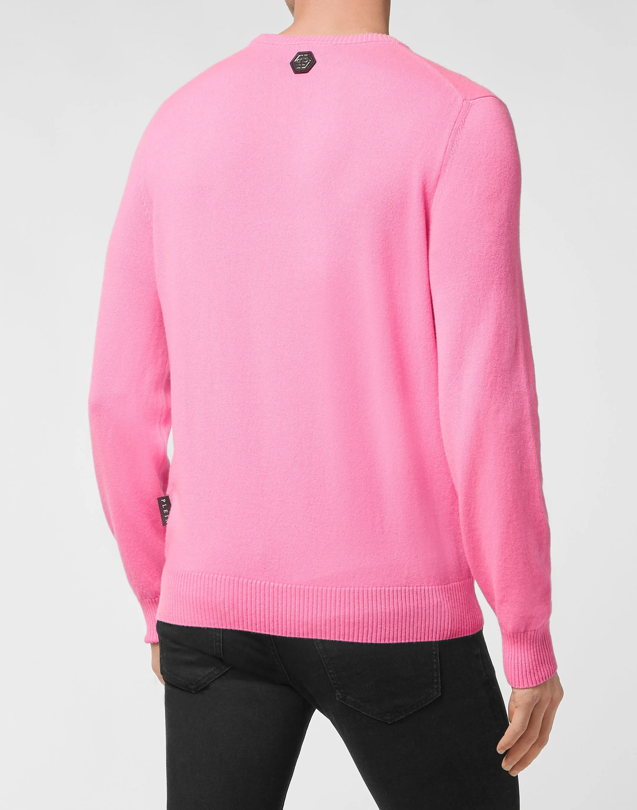 Cashmere Pullover Round Neck LS Iconic Plein with Crystals