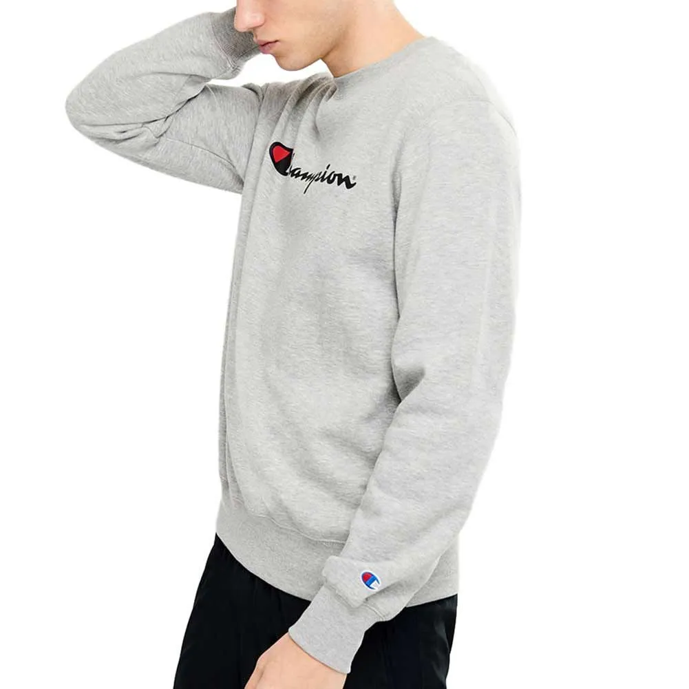 CHAMPION MEN'S SCRIPT OXFORD GREY CREW SWEATSHIRT