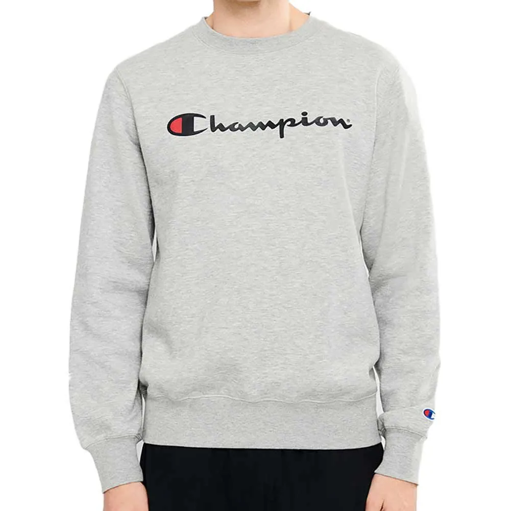 CHAMPION MEN'S SCRIPT OXFORD GREY CREW SWEATSHIRT