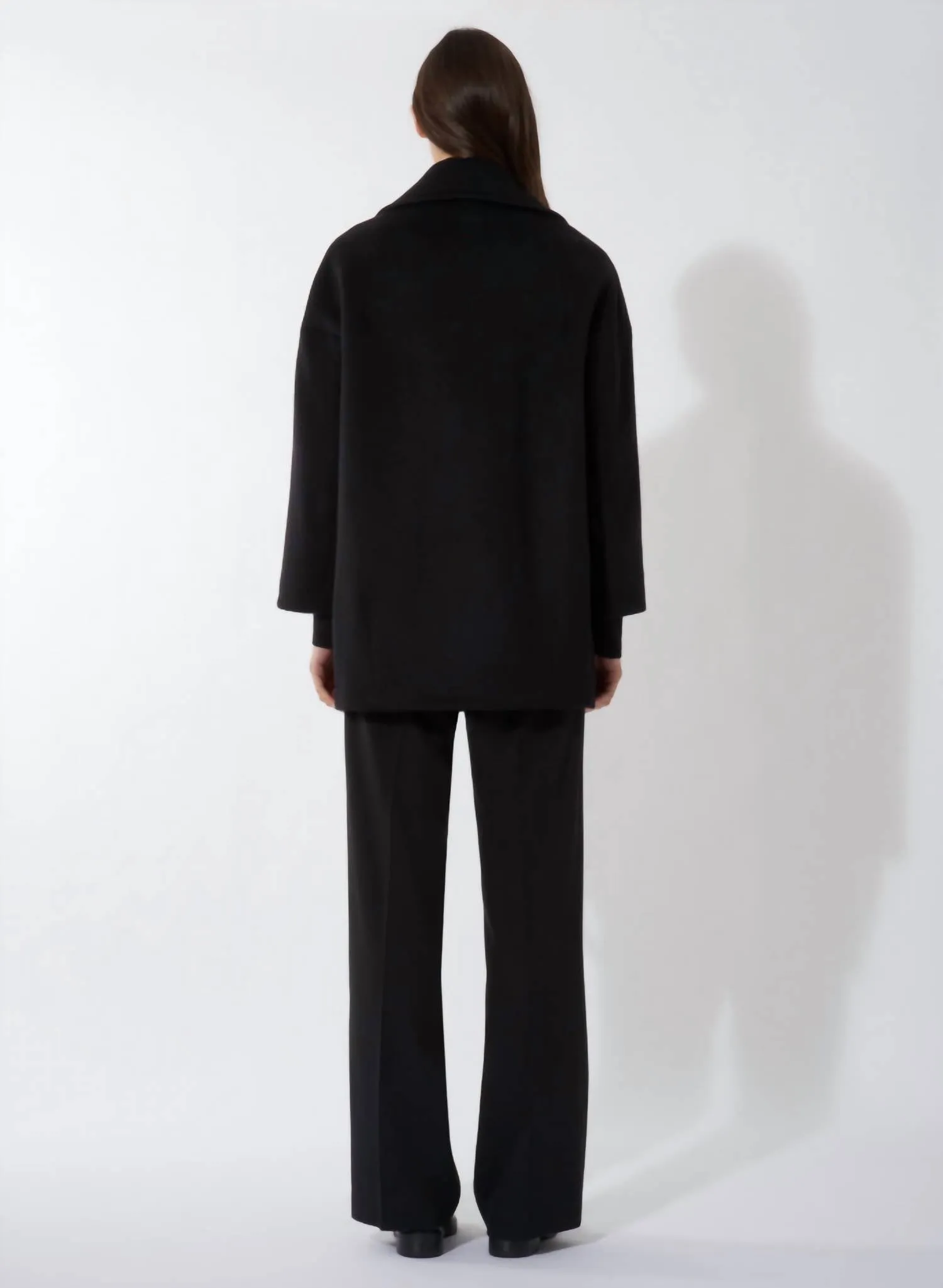 Circle Sustainable Wool And Cashmere Peacoat In Black