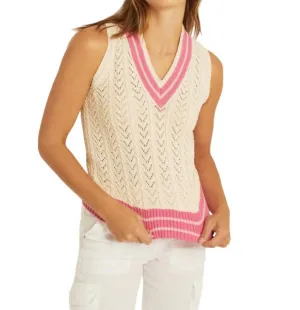 Coco Shrunken Tennis Vest In Natural/pink