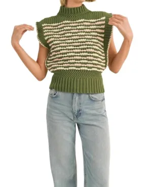 Contrast Stitch Mock Neck Sweater Vest In Cream