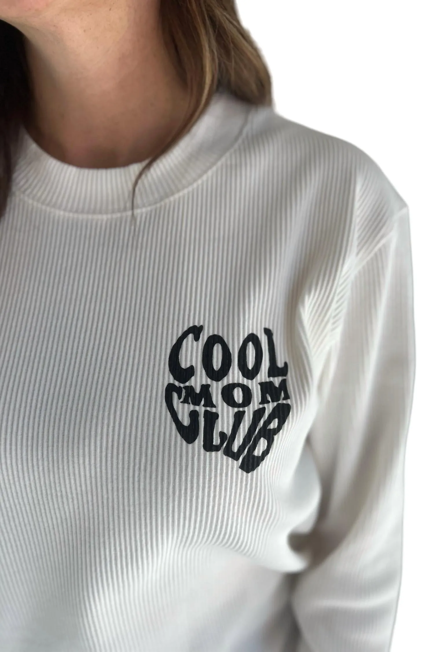 Cool Mom Club Ribbed Sweatshirt In White