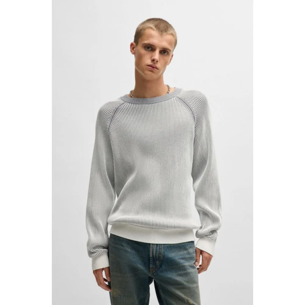 Cotton sweater with two-tone ribbing