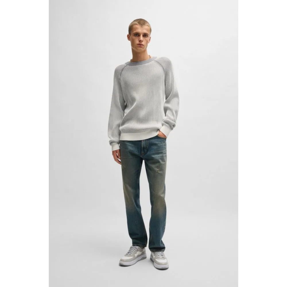 Cotton sweater with two-tone ribbing