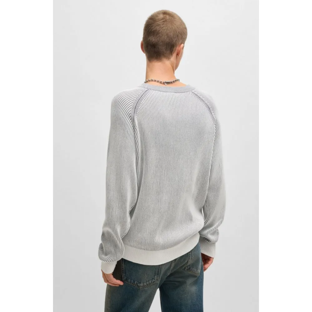 Cotton sweater with two-tone ribbing